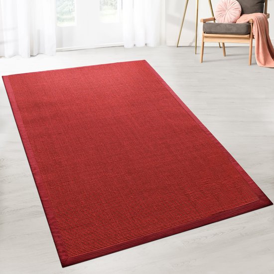 Tapis en sisal Karat - Tapis - Amazonas - Rouge - Avec bordure - 160 x 230 cm