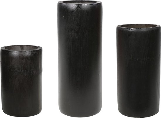 Set van 3x kaarshouders/waxinelichthouders bamboe grijs/groen 13/16/20 cm - Stompkaars uitstraling - Theelichthouders