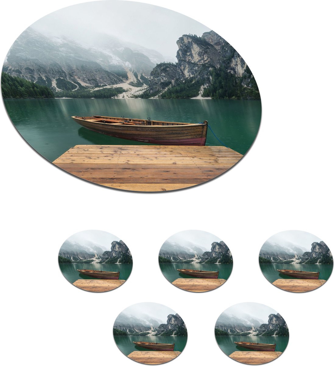 Onderzetters voor glazen - Rond - Mist - Sneeuw - Berg - Boot - 10x10 cm - Glasonderzetters - 6 stuks