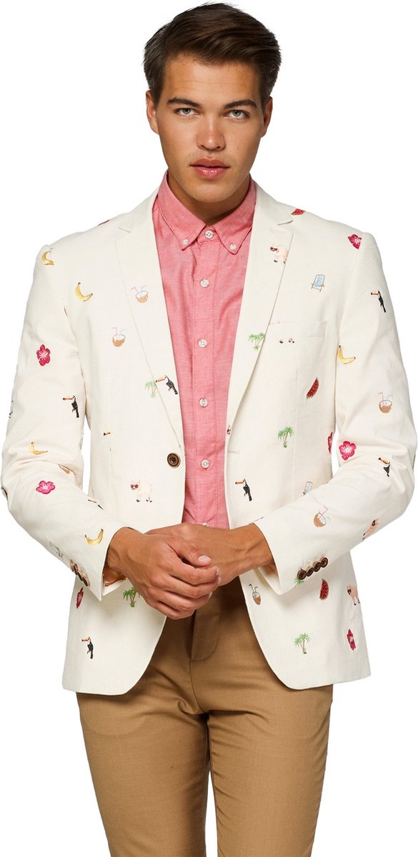 OppoSuits Deluxe Tropical - Summer Icons - Heren Blazer - Zomers - Off White - Maat EU 46