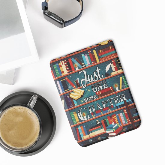 kwmobile e-reader hoesje geschikt voor Kobo Clara 2E hoes - E reader flip case met magnetische sluiting - Ereader cover - bibliotheek design in meerkleurig van kwmobile — afbeelding 4