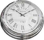 Wandklok 62x62x9cm victoria station zilver rond