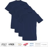 4 Pack Sol's Heren T-Shirt 100% biologisch katoen Ronde hals Navy Blue Maat L