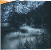 WallClassics - Acrylglas - Hoge Bergen boven de Bomen uit - 50x50 cm Foto op Acrylglas (Wanddecoratie op Acrylaat)