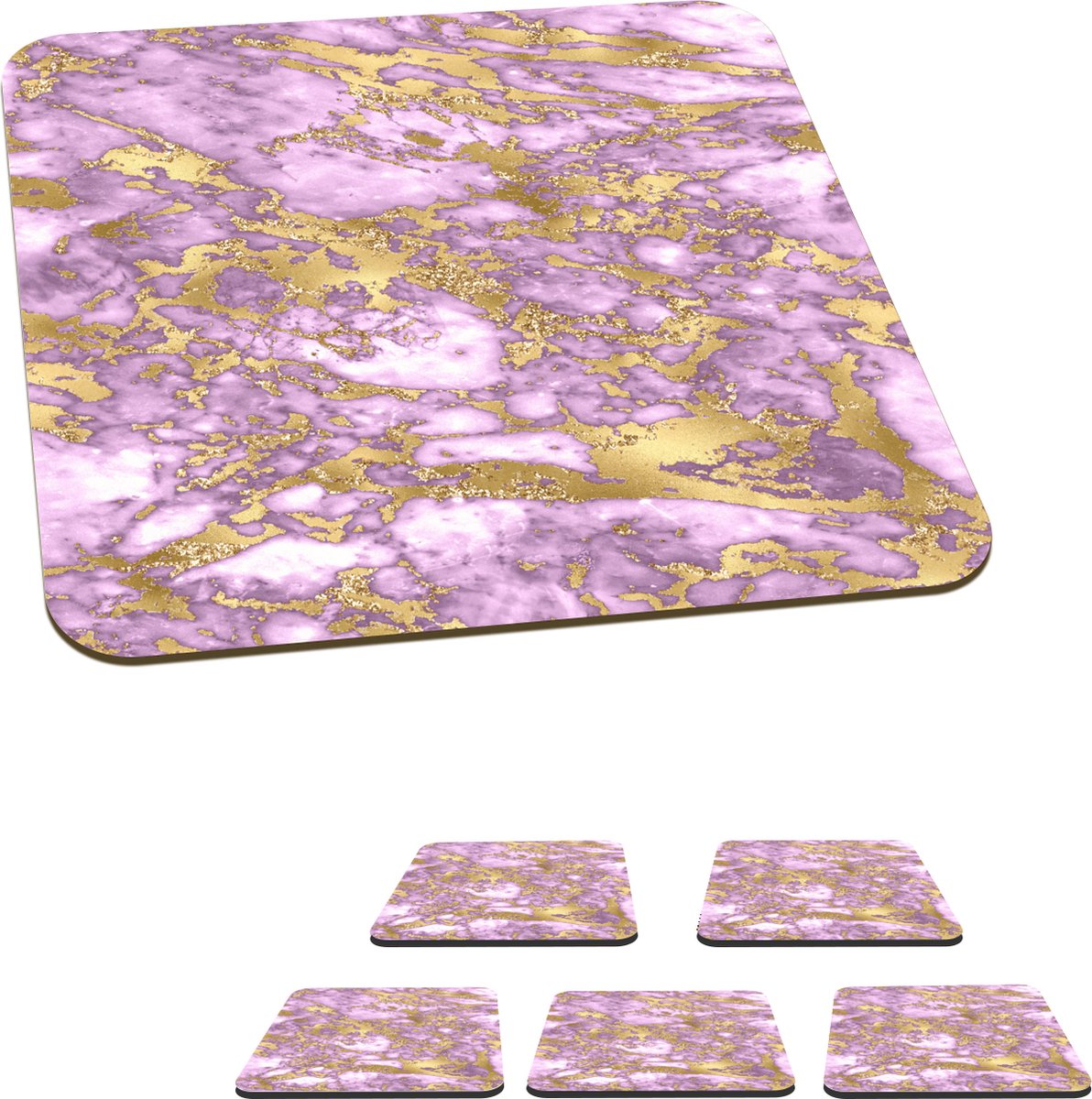 Onderzetters voor glazen - Marmer - Bladgoud - Luxe - 10x10 cm - Glasonderzetters - 6 stuks