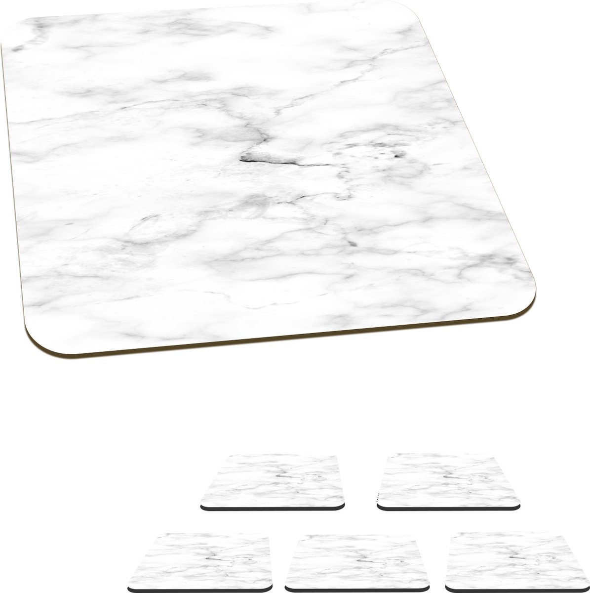 Onderzetters voor glazen - Marmer - Wit - Grijs - 10x10 cm - Glasonderzetters - 6 stuks