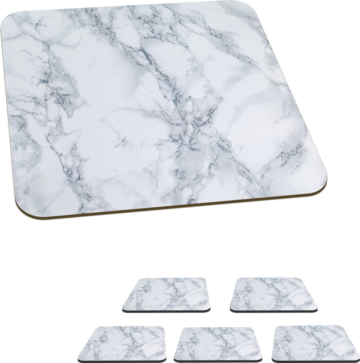 Onderzetters voor glazen - Marmer - Wit - Grijs - 10x10 cm - Glasonderzetters - 6 stuks