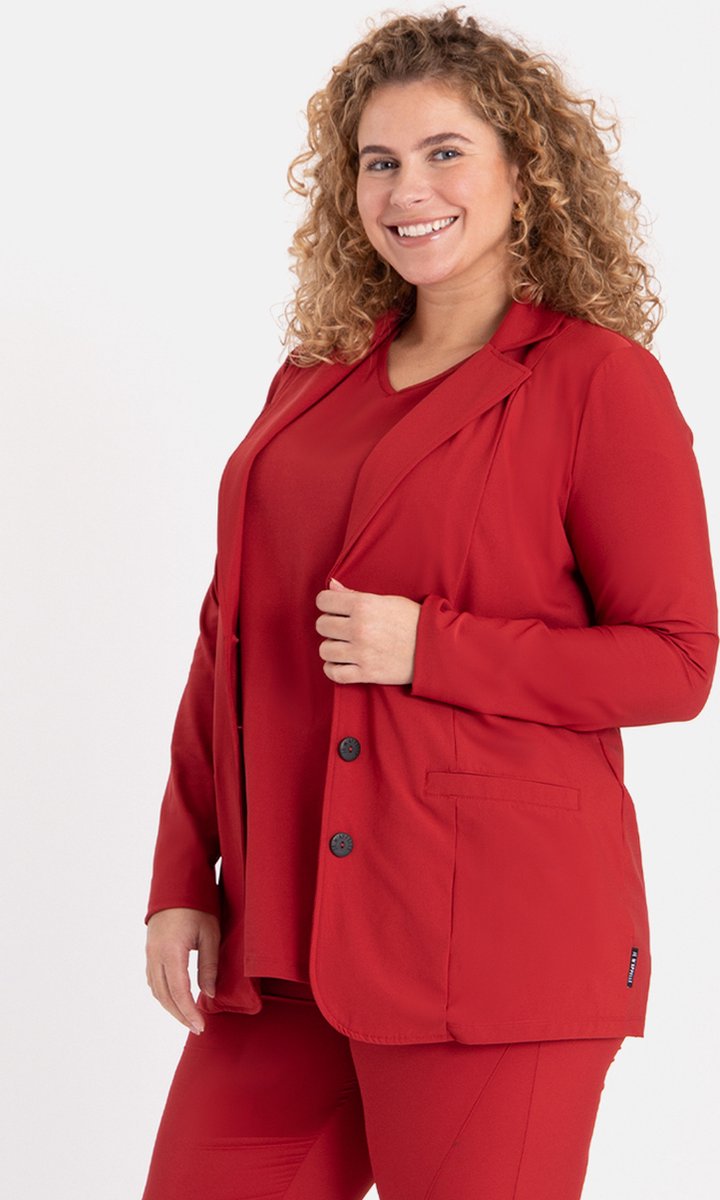 Rode Blazer van Je m'appelle - Dames - Plus Size - Travelstof - Maat 46 - 5 maten beschikbaar