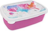 Broodtrommel Roze - Lunchbox - Brooddoos - Amerika - Wereldkaart - Waterverf - 18x12x6 cm - Kinderen - Meisje