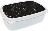 Broodtrommel Wit - Lunchbox - Brooddoos - Marmer - Zwart - Goud - Luxe - 18x12x6 cm - Volwassenen