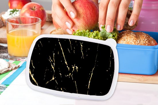 Corbeille à pain Blauw - Lunch box - Boîte à pain - Marbre - Zwart - Or - Luxe - 18x12x6 cm - Enfants - Garçon