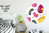Wandcirkel kind - Schilderij voor kinderen - Dino - Patronen - Kids - Roze - Meisjes - Muurcirkel kinderkamer - Muurdecoratie - ⌀ 140 cm - Kunststof