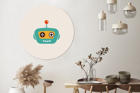 WallCircle - Wandcirkel - Muurcirkel - Robot - Gezicht - Antenne - Technologie - Jongen - Kind - Aluminium - Dibond - ⌀ 140 cm - Binnen en Buiten