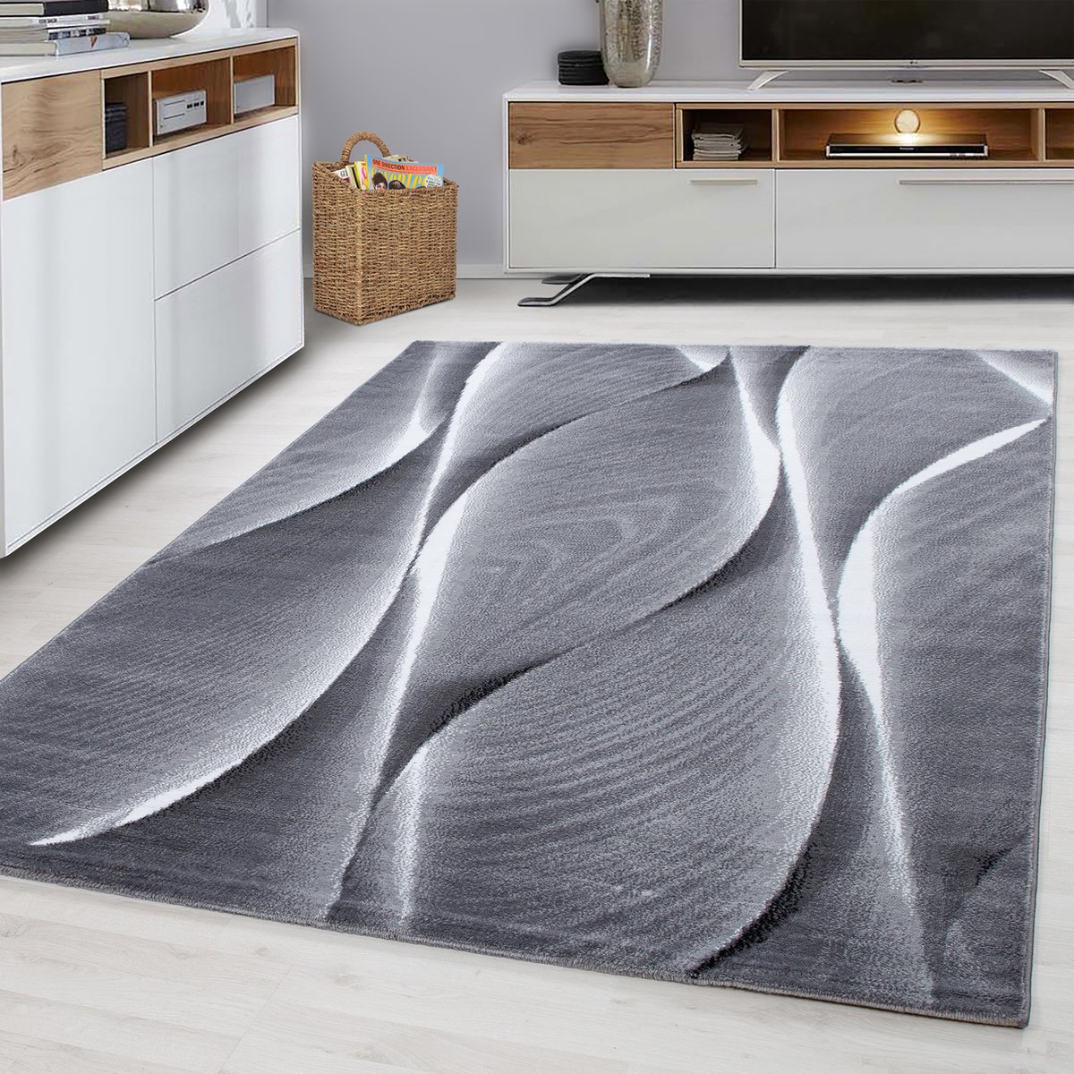 Flycarpets Jaden Modern Vloerkleed - Grijs / Creme - 80x150 cm - Laagpolig Tapijt Woonkamer
