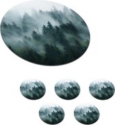 Onderzetters voor glazen - Rond - Mist - Bomen - Bos - 10x10 cm - Glasonderzetters - 6 stuks