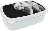 Broodtrommel Wit - Lunchbox - Brooddoos - Wolf - Dier - Zwart - Wit - 18x12x6 cm - Volwassenen