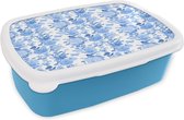 Broodtrommel Blauw - Lunchbox - Brooddoos - Bloemen - Rozen - Blauw - 18x12x6 cm - Kinderen - Jongen