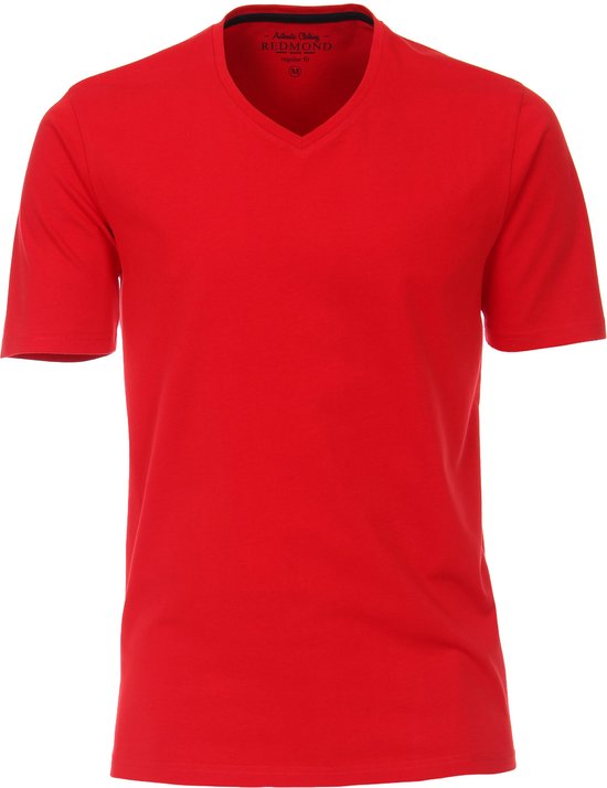 Redmond regular fit T-shirt - korte mouw V-hals - rood - Maat: XXL
