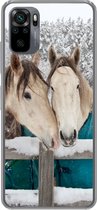 Coque Xiaomi Redmi Note 10 - Paarden - Couverture - Neige - Coque de téléphone en Siliconen