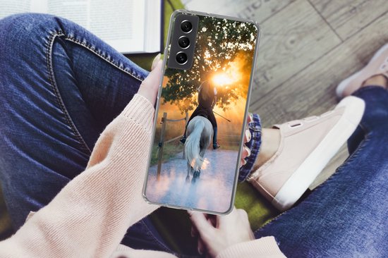 Coque Samsung Galaxy S21 FE - Cheval - Soleil - Sable - Coque de téléphone en Siliconen