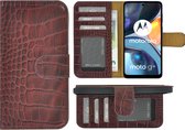 Motorola Moto G22 Hoesje - Bookcase - Moto G22 Hoesje Book Case Wallet Echt Leer Croco Bordeauxrood Cover