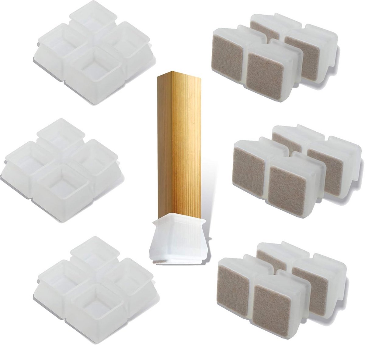 Set van 24 Transparante Stoelpootdoppen met Vilt, Bescherming voor Vierkante Poten (2,5 - 4 cm)