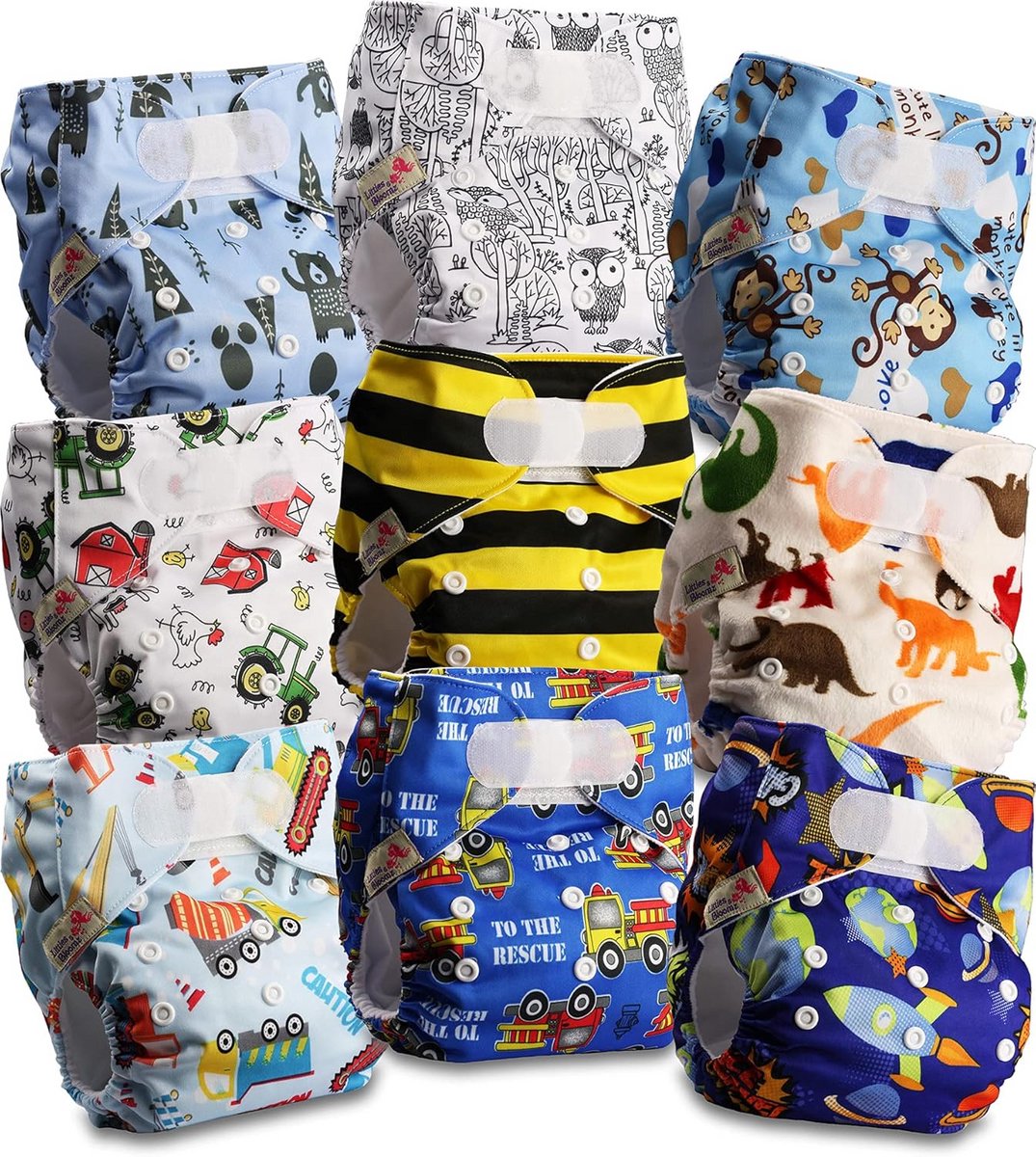 9 Herbruikbare Baby Pocketluiers met Standaard Drukknoop Assortiment