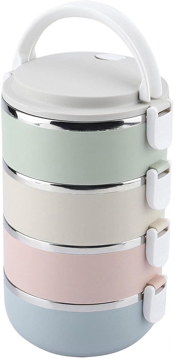 Thermische lunchbox met 4 lagen - draagbare roestvrijstalen voedselcontainer voor school, werk & picknick - lekvrij - 2800 ml.