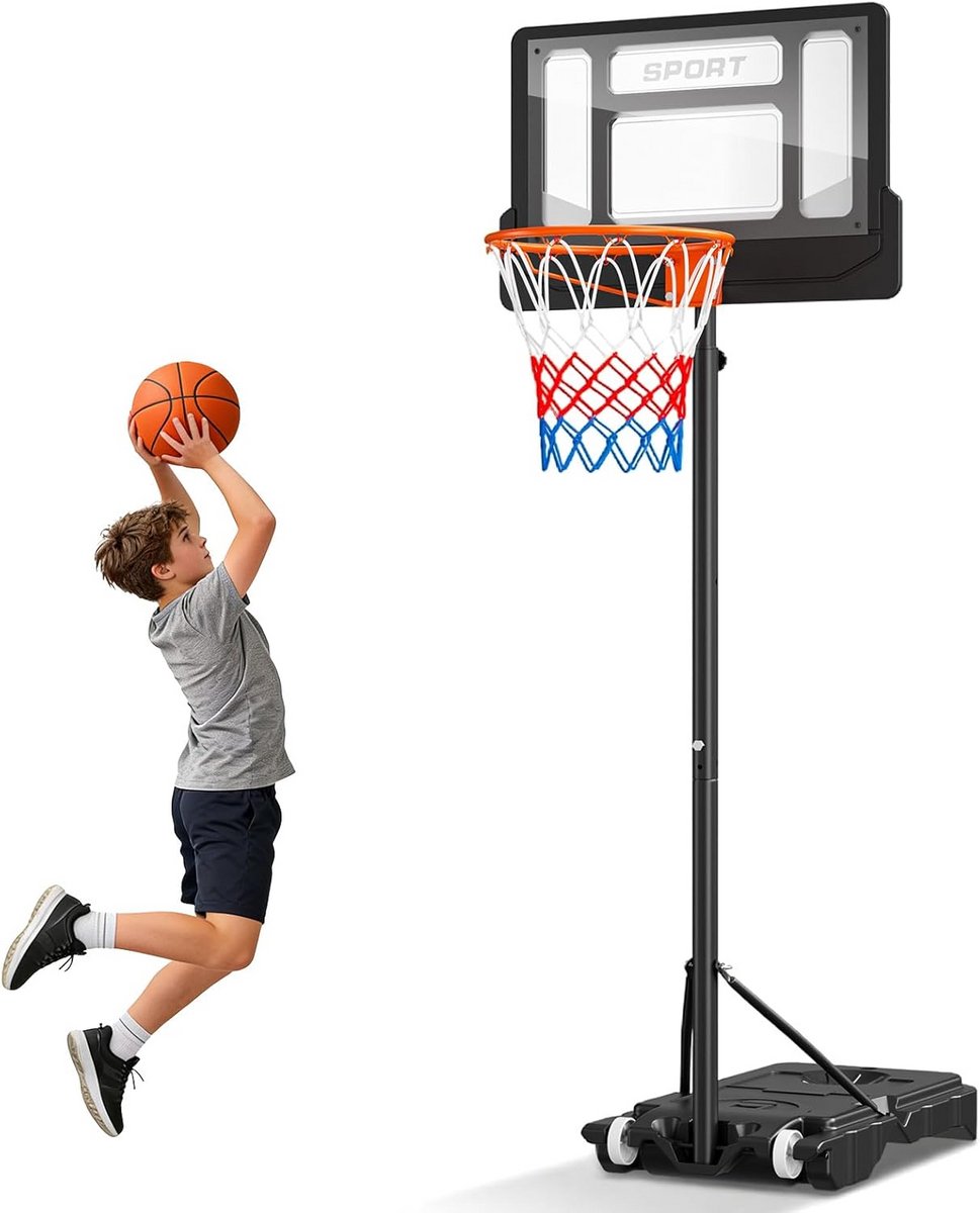 In hoogte verstelbare basketbalstandaard voor buiten en binnen - Geschikt voor kinderen en volwassenen