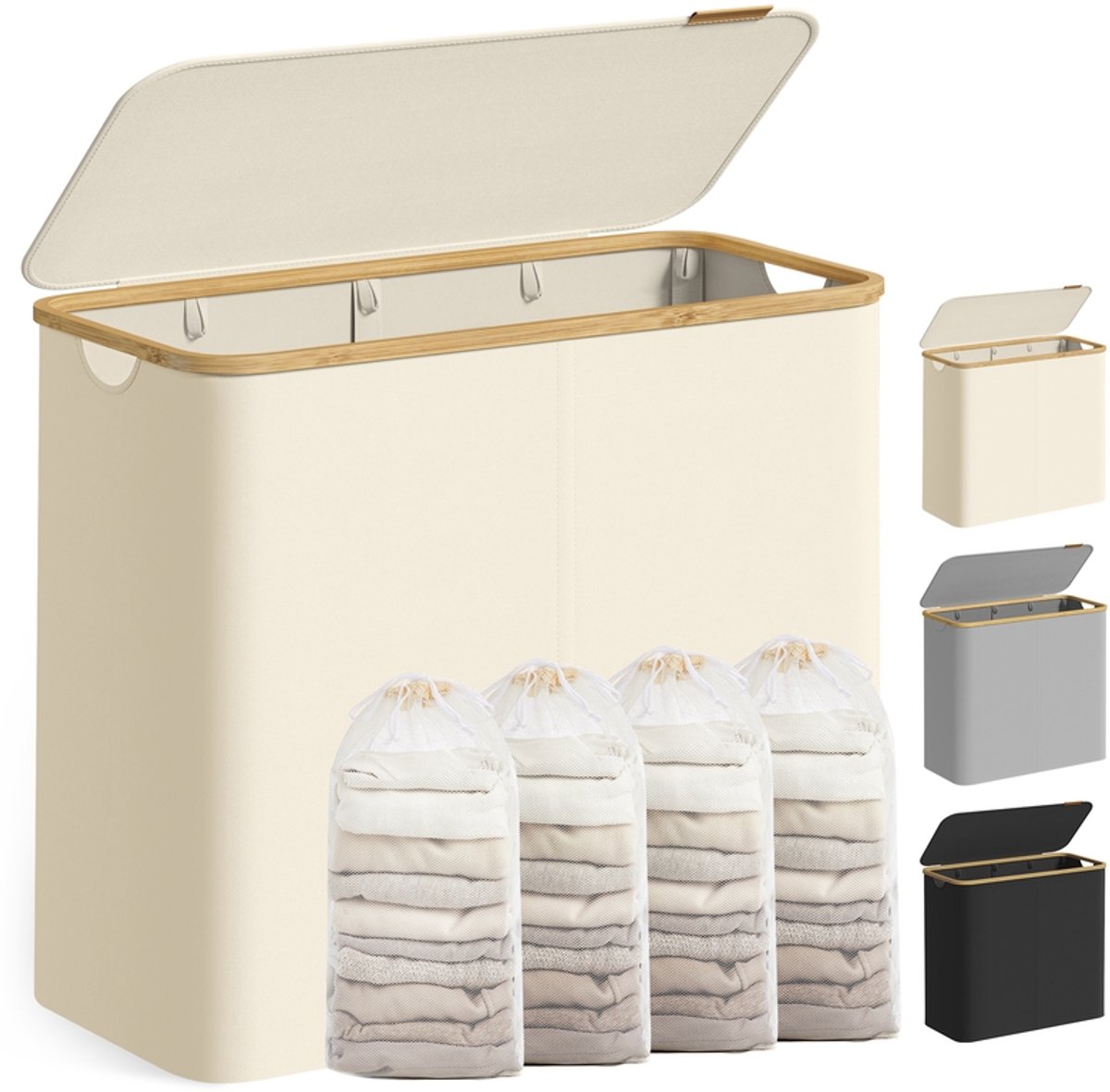 Wasmand – Oxford-stof – Slank ontwerp – Met deksel en uitneembare mesh-voering