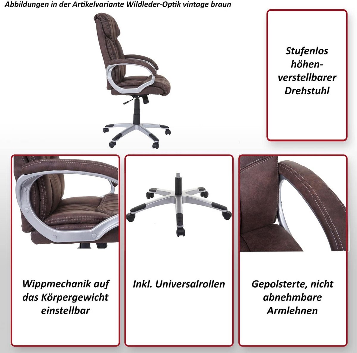 Comfortabele Vintage Bruine Bureaustoel met Suède-look en Kantelmechanisme