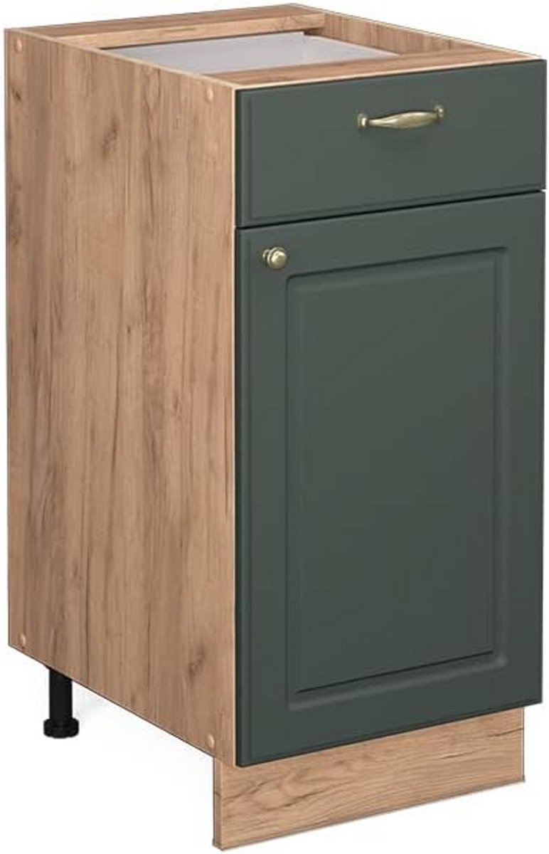 Keukenkast Ladeonderkast 40 cm Groen/Goud Landhuis Stijl Modulair