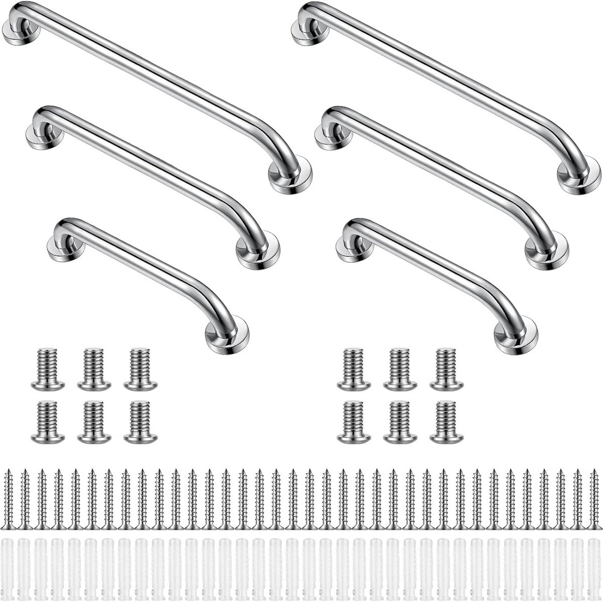 Set van 6 RVS Douche- en Badkamer Veiligheidsbeugels - Gripstangen voor Ouderen en Senioren (30, 45, 60 cm)