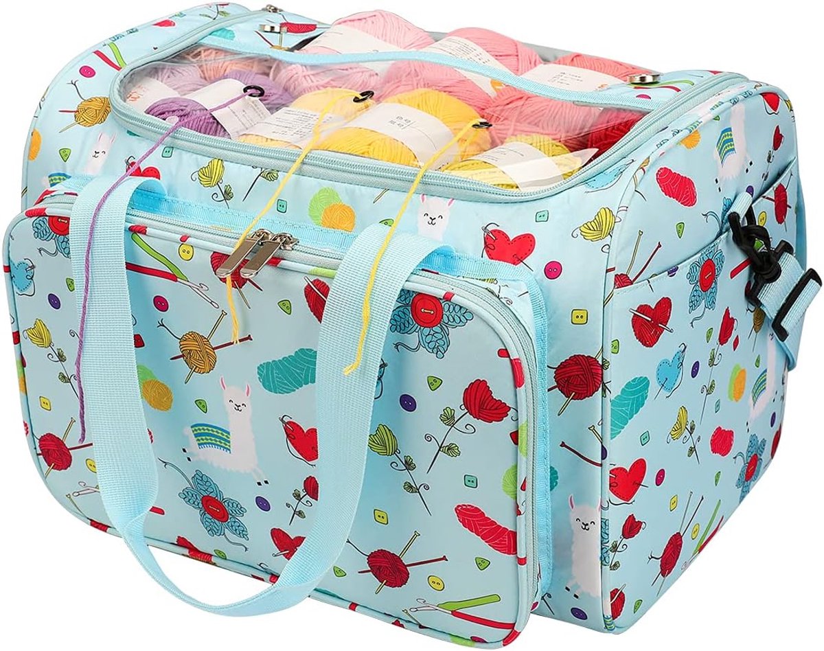 Ultiluxe® Opbergtas voor breien en haken - Schoudertas voor brei en haak accessoires - Breitas met vakken - Haaktas voor garen - 38 x 26 x 25 cm - Verstelbare en afneembare schouderriem - Blauw