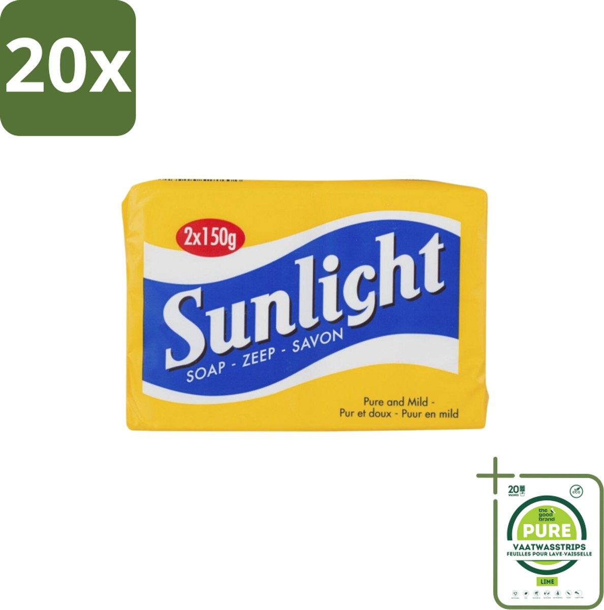 20 x Sunlight – Huishoudzeep – Klassiek – 150 g - Grootverpakking - Zeep - Reinigen - Was - Schoonmaken - Huid