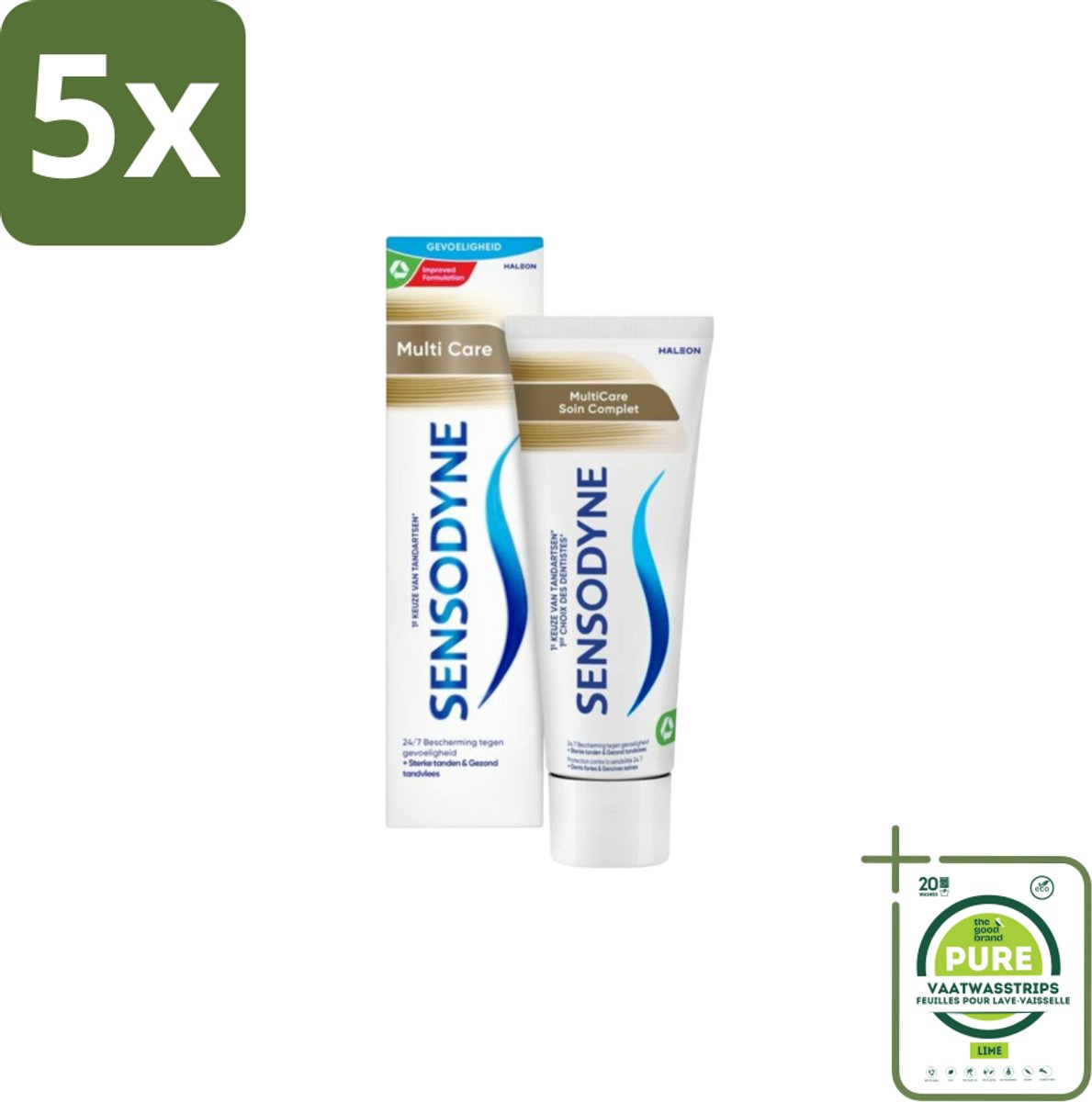 5 x Sensodyne Tandpasta MultiCare 75 ml - Grootverpakking - Gevoelige Tanden - Mondverzorging - Tandpasta - Tandgevoeligheid - Tandplak