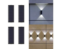 ANMI® Solar Wandlampen Buiten - Up Down LED - Wit Licht - Lineair Stripmodel 11 x 3 5 x 2 5 cm - Koppelbaar Modulair - Schemersensor Automatisch Aan Uit - ABS PC - Voor Tuin Gevel Schutting - 4 Stuks