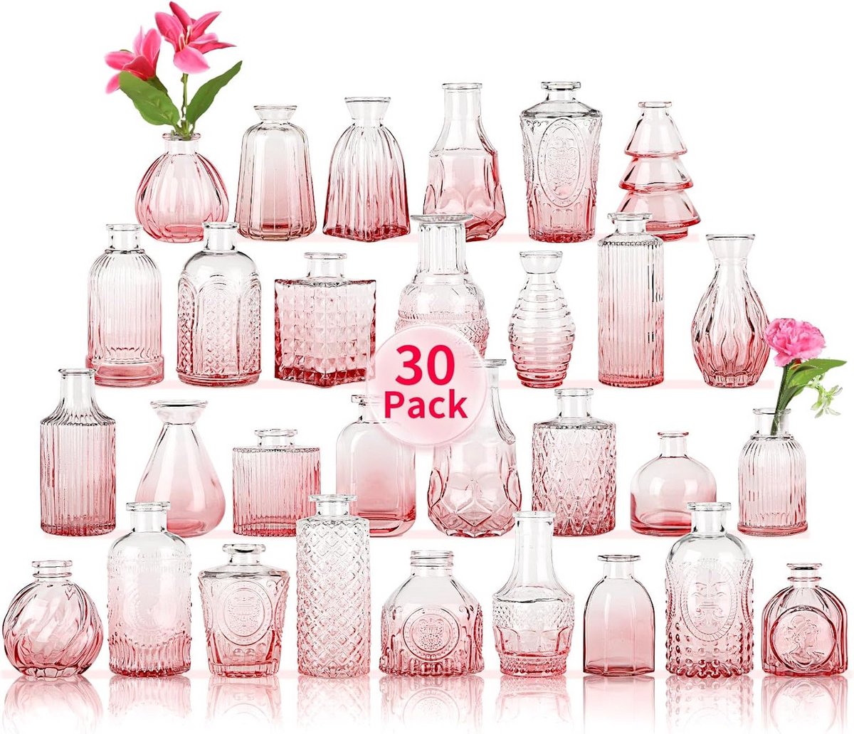 Set van 30 Kleine Glazen Knopvazen - Heldere Bloemenvazen voor Bruiloft en Woondecoratie