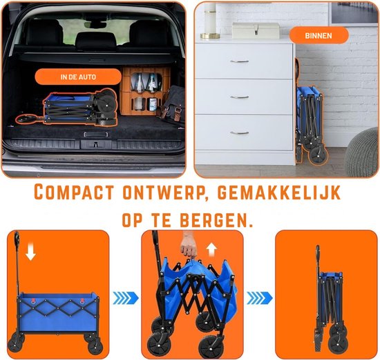 Aura® Bolderkap Opvouwbaar Luchtbanden - Bolderkar - Bolderkar Opvouwbaar - Blauw - 45cm x 42cm x 95cm van Aura® — afbeelding 3