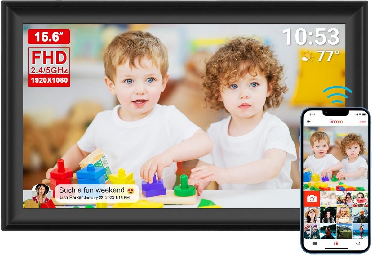 Digitale Fotolijst 15.6 Inch FHD WiFi - 32GB Geheugen - Touchscreen - Foto & Video Delen