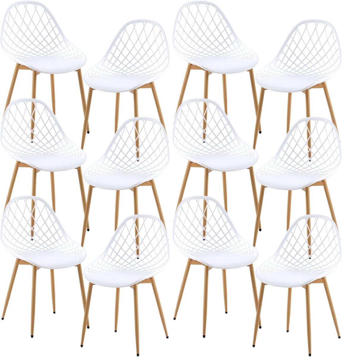 Set van 12 Moderne Eetkamerstoelen Wit - Stijlvol en Ergonomisch voor Keuken en Woonkamer