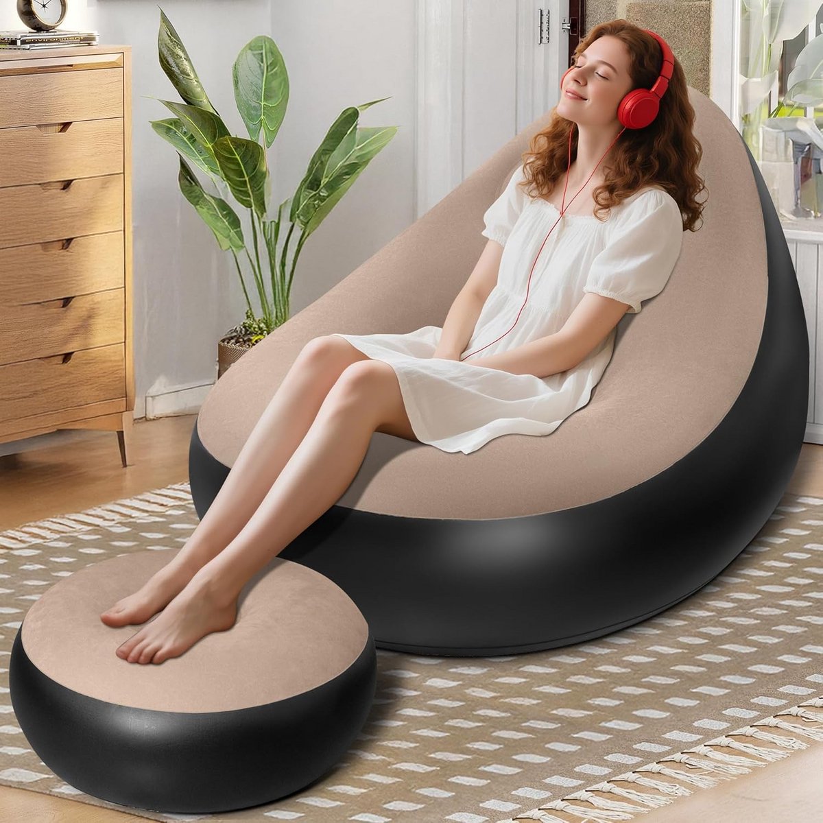 Opblaasbare Fauteuil met Voetenbank - Comfortabel en Waterdicht voor Binnen en Buiten