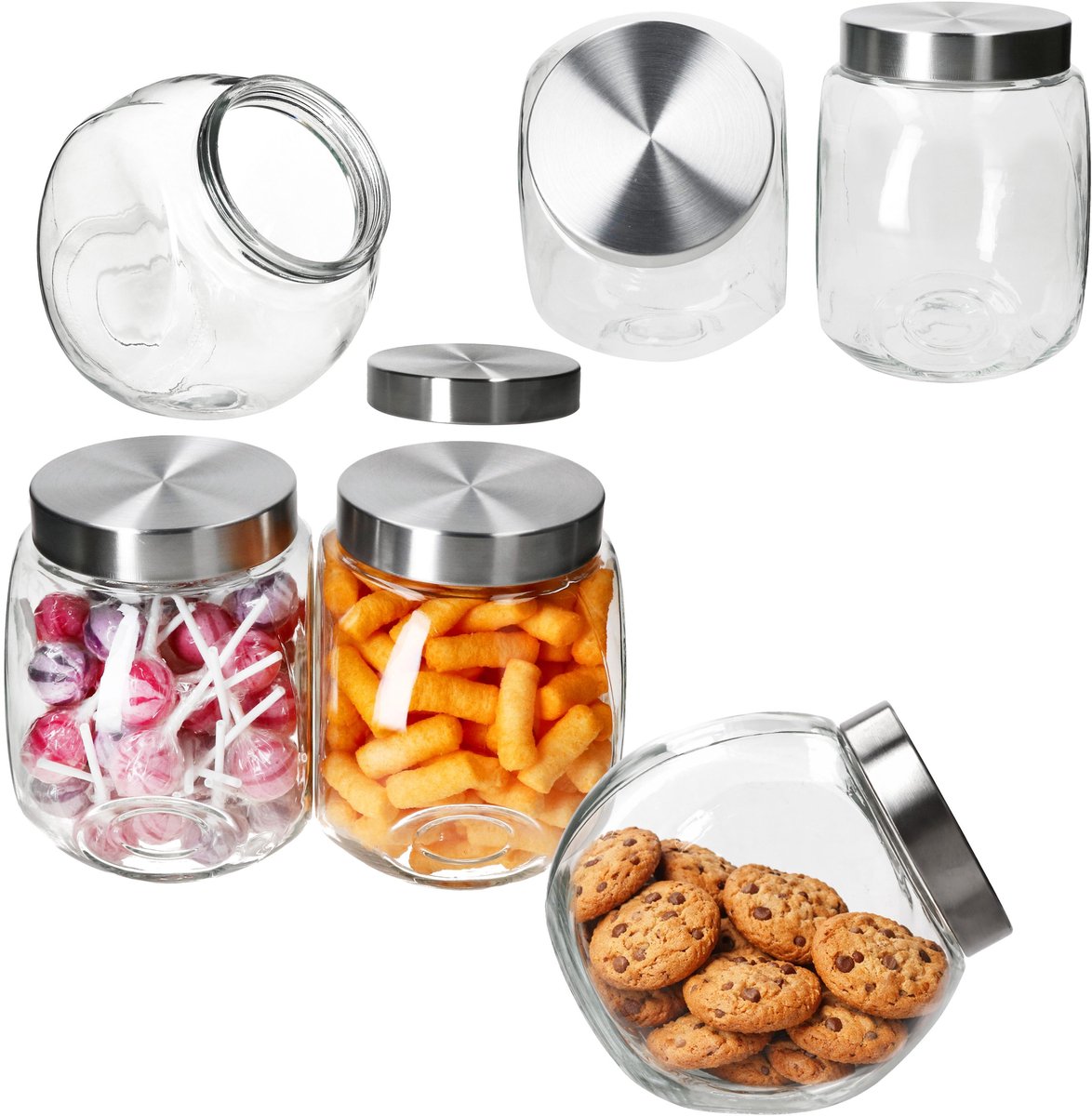 6-delige set DORA koekjesglas / bonbonnière 2 liter van glas met metalen deksel - 23467340