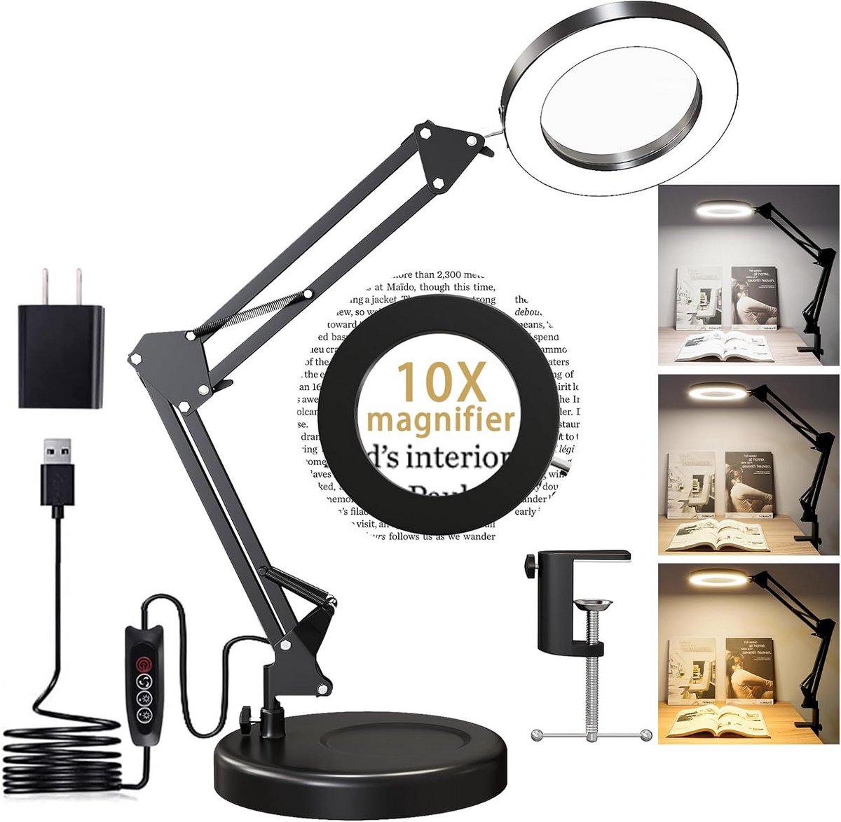 Vergrootglas met Standaard en LED Licht, 10x Vergroting - Ideaal voor Lezen en Repareren