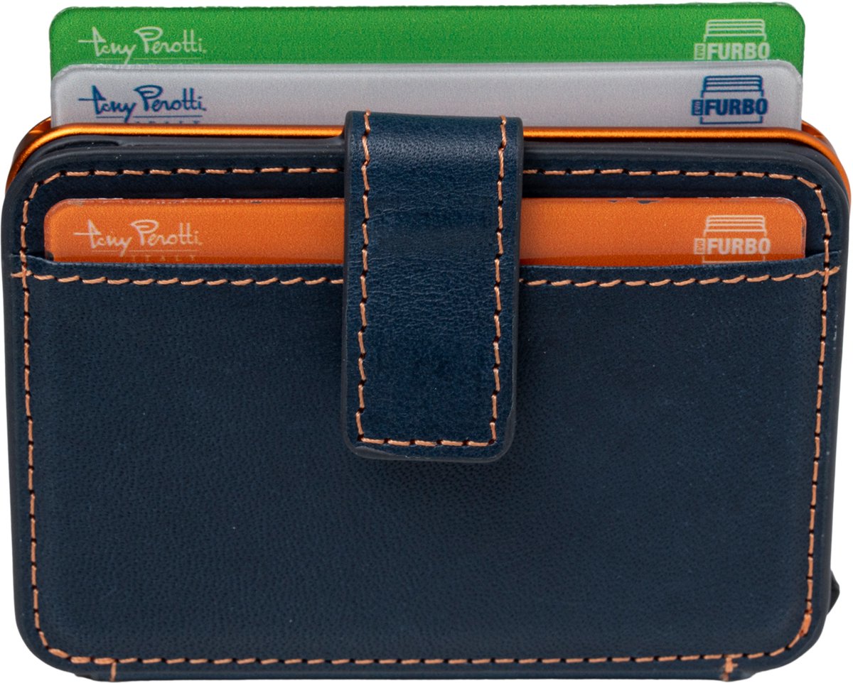 Tony Perotti Furbo EVO RFID leren Pasjeshouder met bankbiljet- en kleingeld vak - Blauw/Oranje