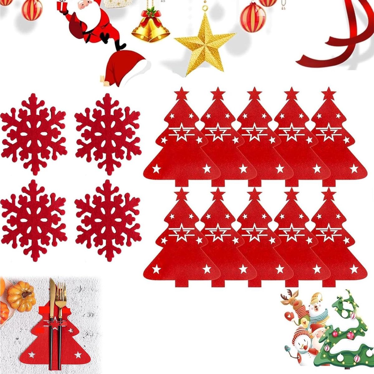 Kerst bestekhouders van vilt voor tafeldecoratie - set van 10 stuks