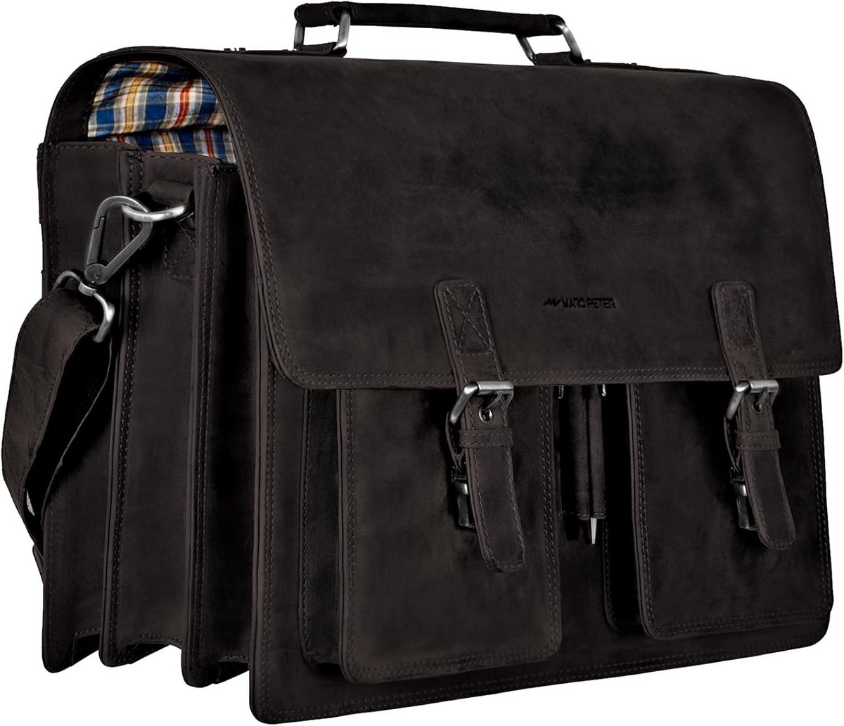 Leren Aktetas XL voor Heren en Dames - Documententas met Laptopvak 15,6 Inch - Overousbaar