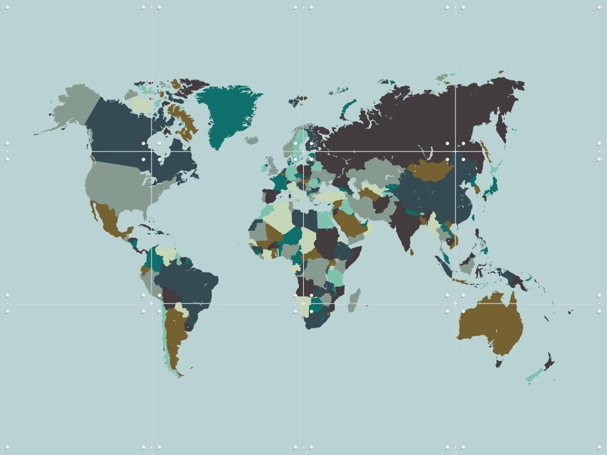 IXXI World Map Mosaic Winter, Kunst in Kaart - 80 x 60 cm - Gratis ophangtool - Grote wanddecoratie en posters - Illustraties, Digitale Kunst