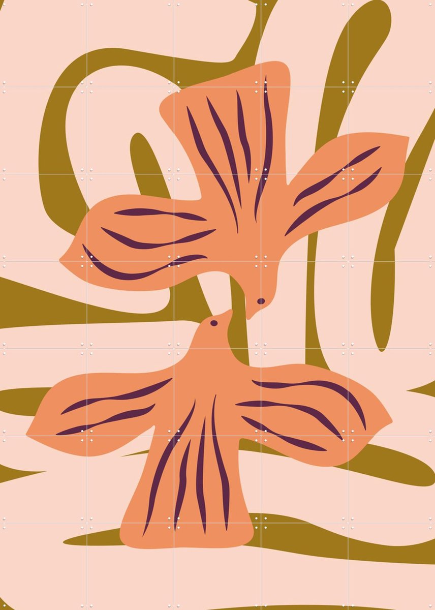 IXXI Lovebirds Coral Blush, Studio Wool - 100 x 140 cm - Gratis ophangtool - Grote wanddecoratie en posters - Abstract, Speels, Illustraties, Grafisch