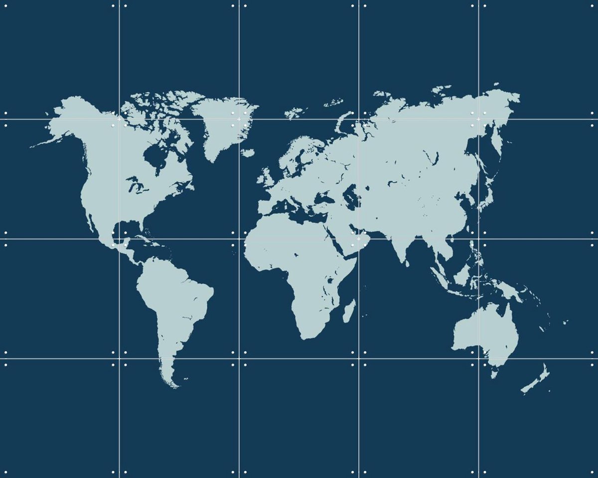 IXXI World Map navy, Kunst in Kaart - 100 x 80 cm - Gratis ophangtool - Grote wanddecoratie en posters - Grafisch Ontwerp, Digitale Kunst